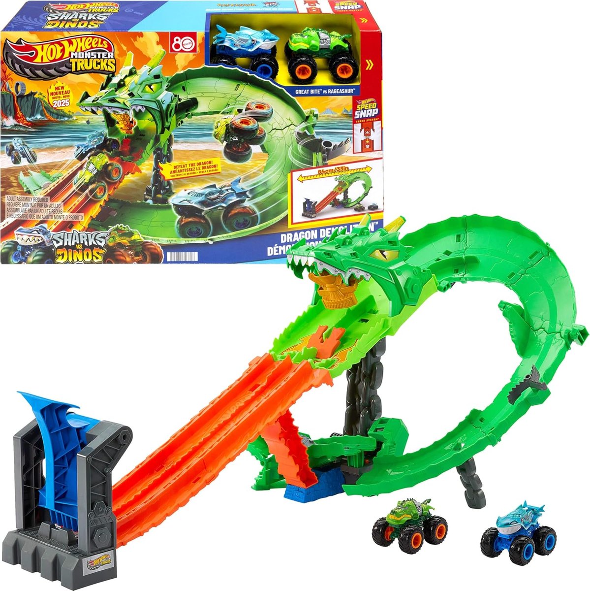 Hot Wheels Sharks vs. Dinos Dragon Destruction Playset